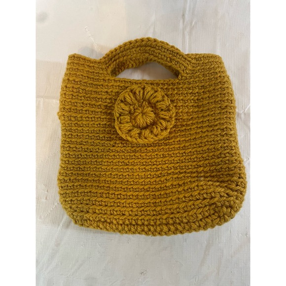 Handmade Handbags - Handmade Crocheted Mustard Handbag Purse GUC BOHO Vintage